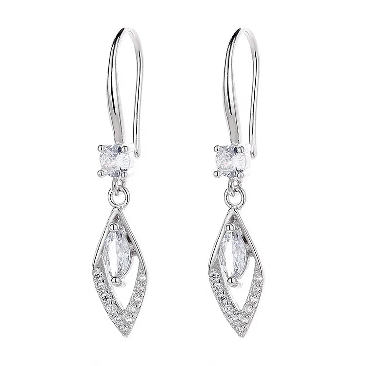 New 925 Silver Earrings Fashion Luxury Retro Double-deck Rhombus Geometry