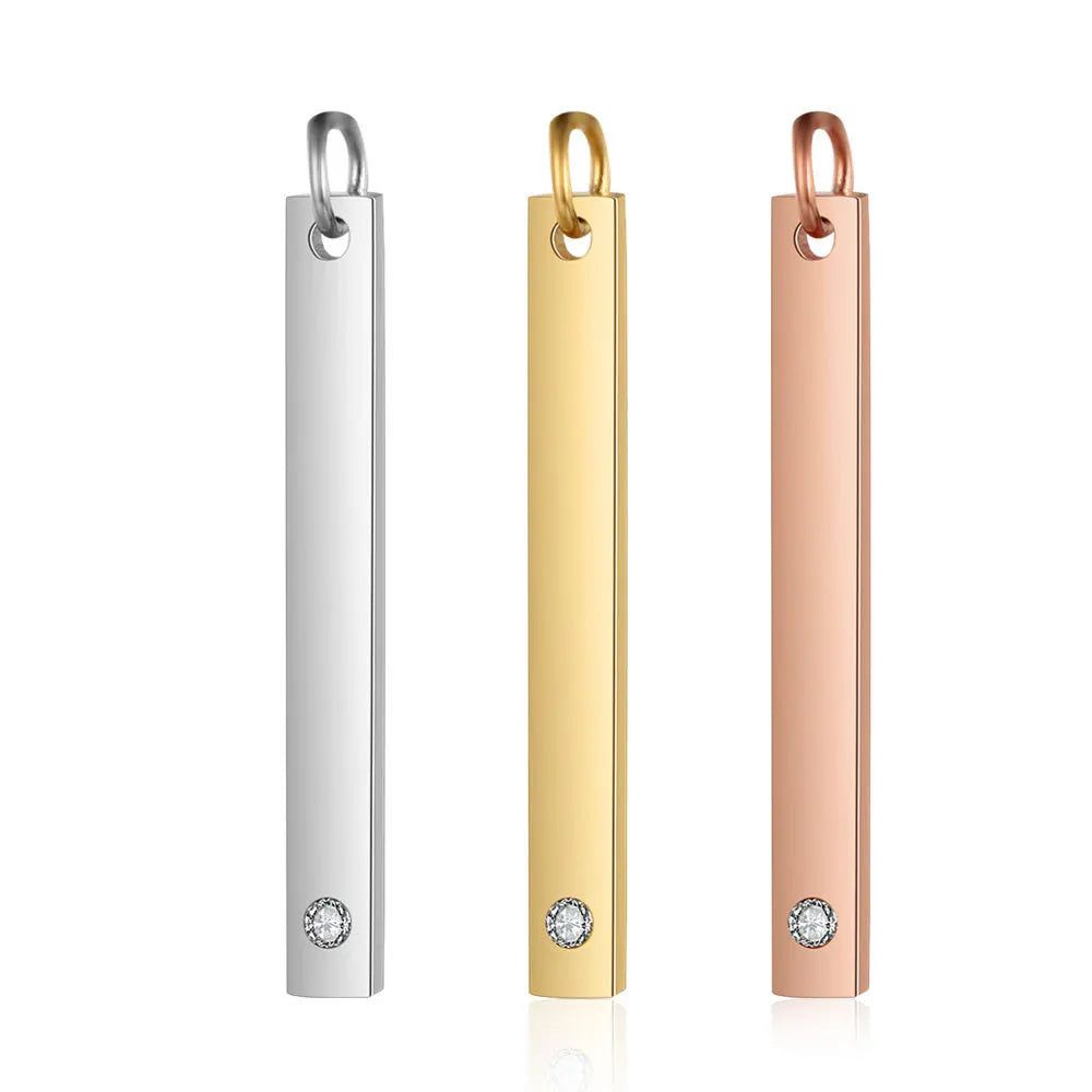 Personalized Custom Engraving Blank Style Zircon Gold Stainless Steel Vertical bar Charm for Necklace Bracelet Making