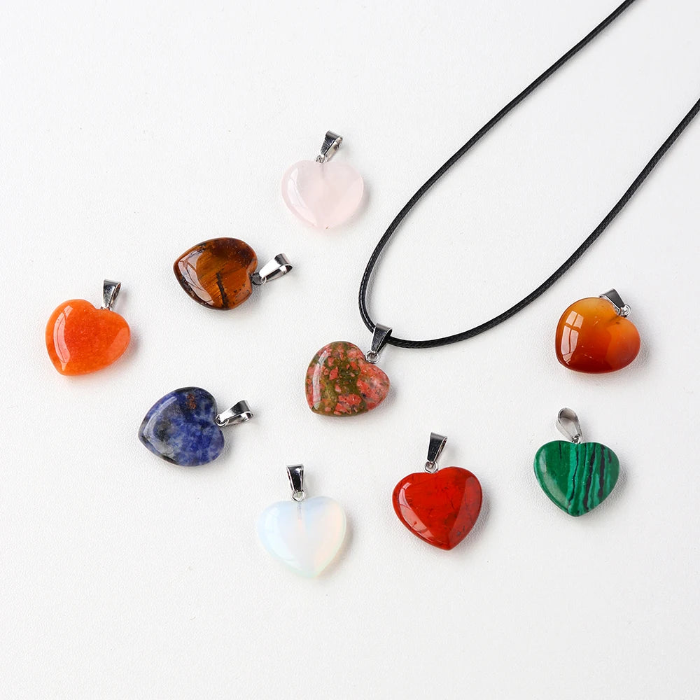 Wholesale Multiple Mixed Materials Heart Crystal Necklace with Leather Rope Fashion Pendant