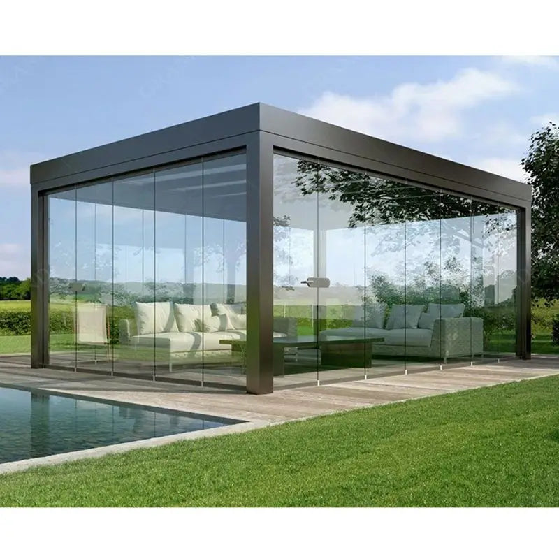 Outdoor Remote Control Garden Italy Aluminum Adjustable Louvers Bioclimatic Que Pergola Gazebo Pavilion