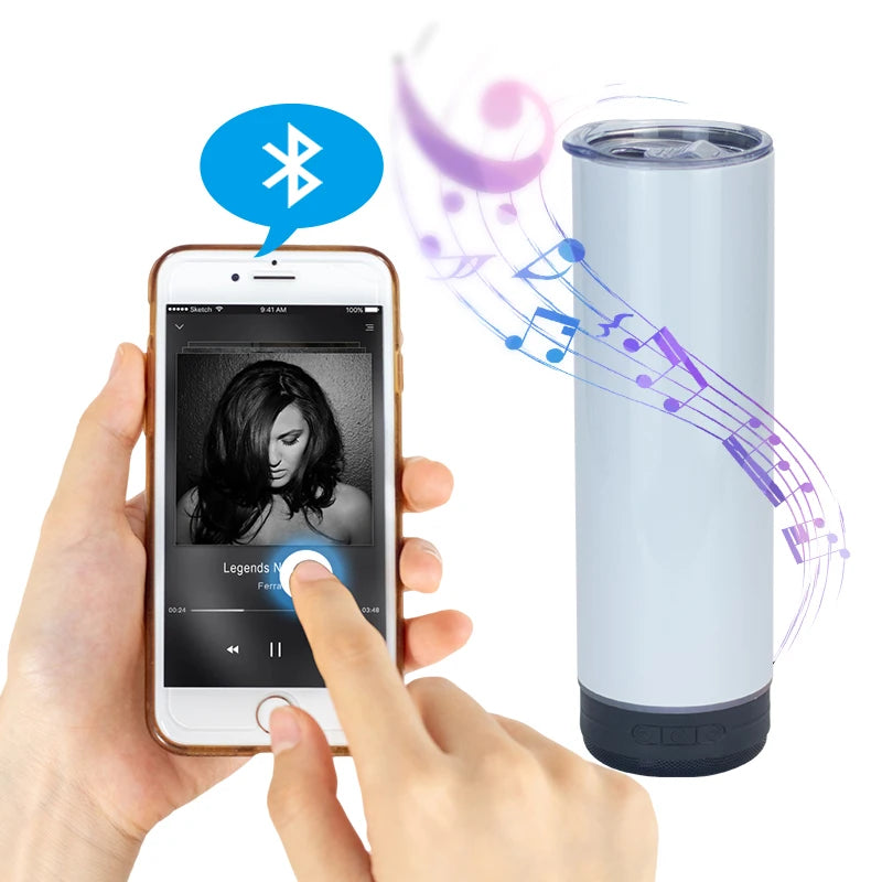 20oz Skinny White Blank Sublimation Tumbler with Bluetooth Blank Sublimation White Stainless Steel Mug Wholesale