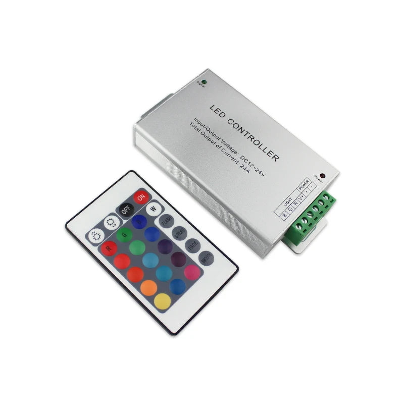Manufacturer's 12A IR Wireless 24-Key Remote LED Strip Controller Aluminum Shell RGB Dimmer DC12V/24V