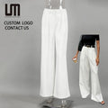2025 New Women White High Waist Wide Leg Pants - Office Lady Loose Trousers Summer Casual Work Pants (OEM/ODM)