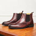 Fashion Soft Height Increasing Genuine Leather Brogue Ankle chelsea Boots Dress Shoes for Men