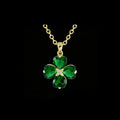 Fashion 18K Gold Plated Four Leaf Clover Pendant with Green Stones for Daily Wear