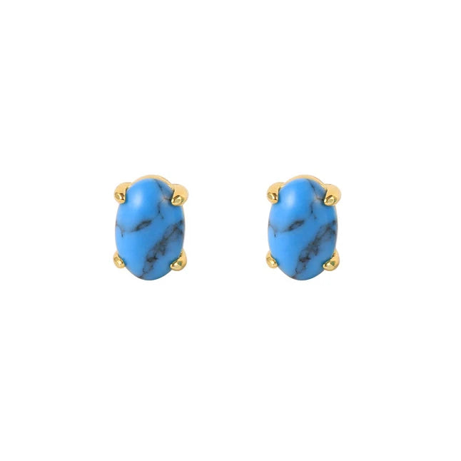 Vintage Simple Turquoise Gold Plated Sterling Silver Minimalist Stud Earrings Handmade Jewelry Gift Party