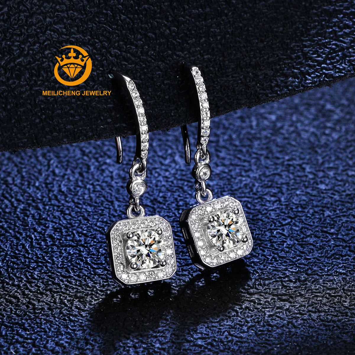 S925 Sterling Silver Square Shape Cluster Moissanite Earrings Dangle Earrings Wholesale Prices Gra Certificate