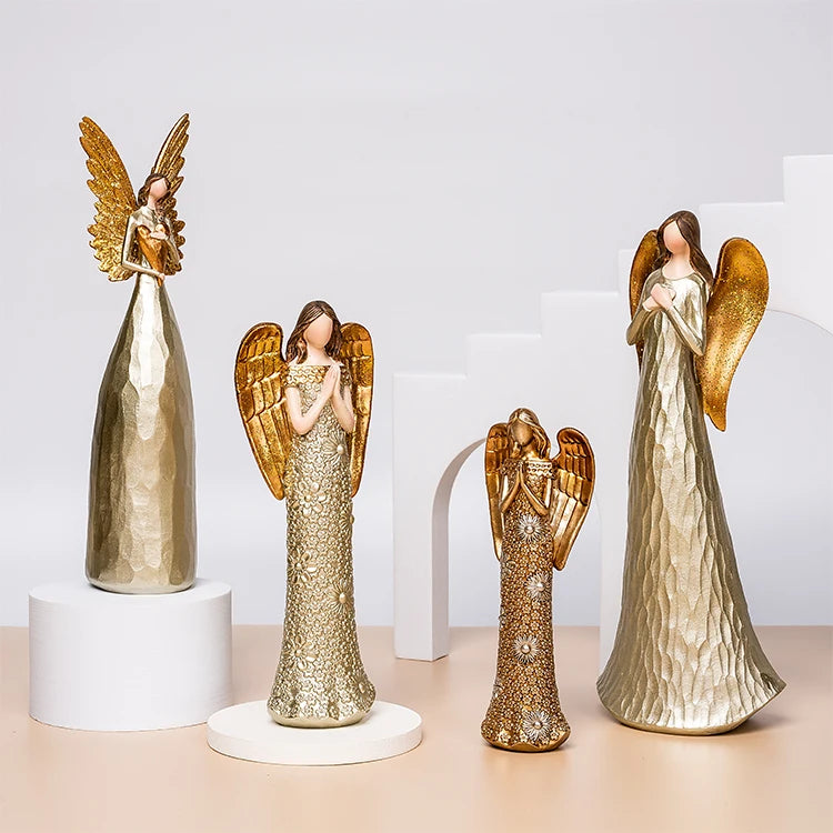 Witt Resin Gold wings Prayer Cherub Champagne Colored Angel Statues Adorn Religious Statues in Prayer protection