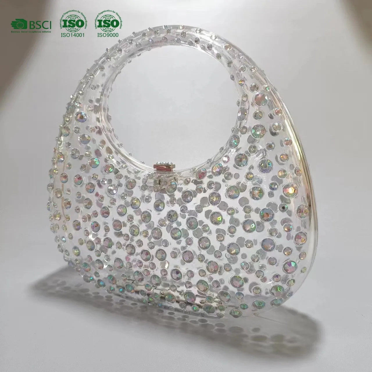 YHJ BSCI Factory Custom Luxury Party Wedding Designer Women Shiny Diamond Transparent Acrylic Handbag Clutch Purse Evening Bag