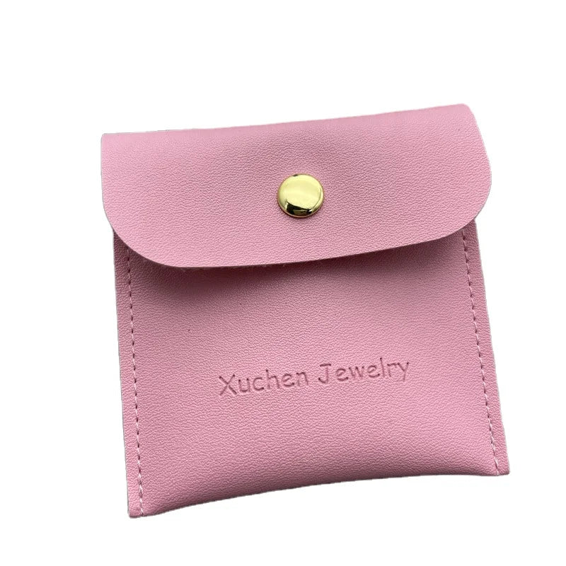 Custom Leather Envelope Gift Pouch Luxury Pink PU Leather Jewelry Bag With Flap