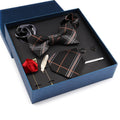 Classic Men Necktie Set Plaid Men Ties Set Box Blue Neck Tie and Cufflinks With Handkerchief Lapel Pins Set for Man