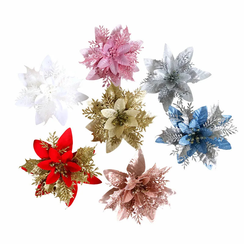 Christmas Glitter Flower Artificial Flowers Colorful Santa Decorative Artificial Flowers