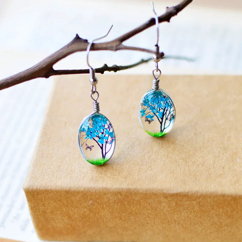Fashion Round Acrylic Real Pressed Dried Flowers Resin Transparent Earrings for Women Less Than 1 Dollar Items