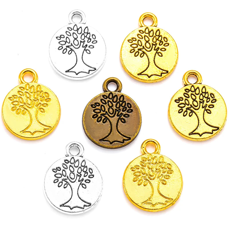 4 Colors Round Life Tree Charms Pendants Fit Jewelry Making Findings Accessories Diy Handmade 15*12mm Q238