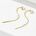 INS Fashion S925 Sterling Silver Gold Plated Long Heart Chain Threader Tassel Earrings Jewelry for Women