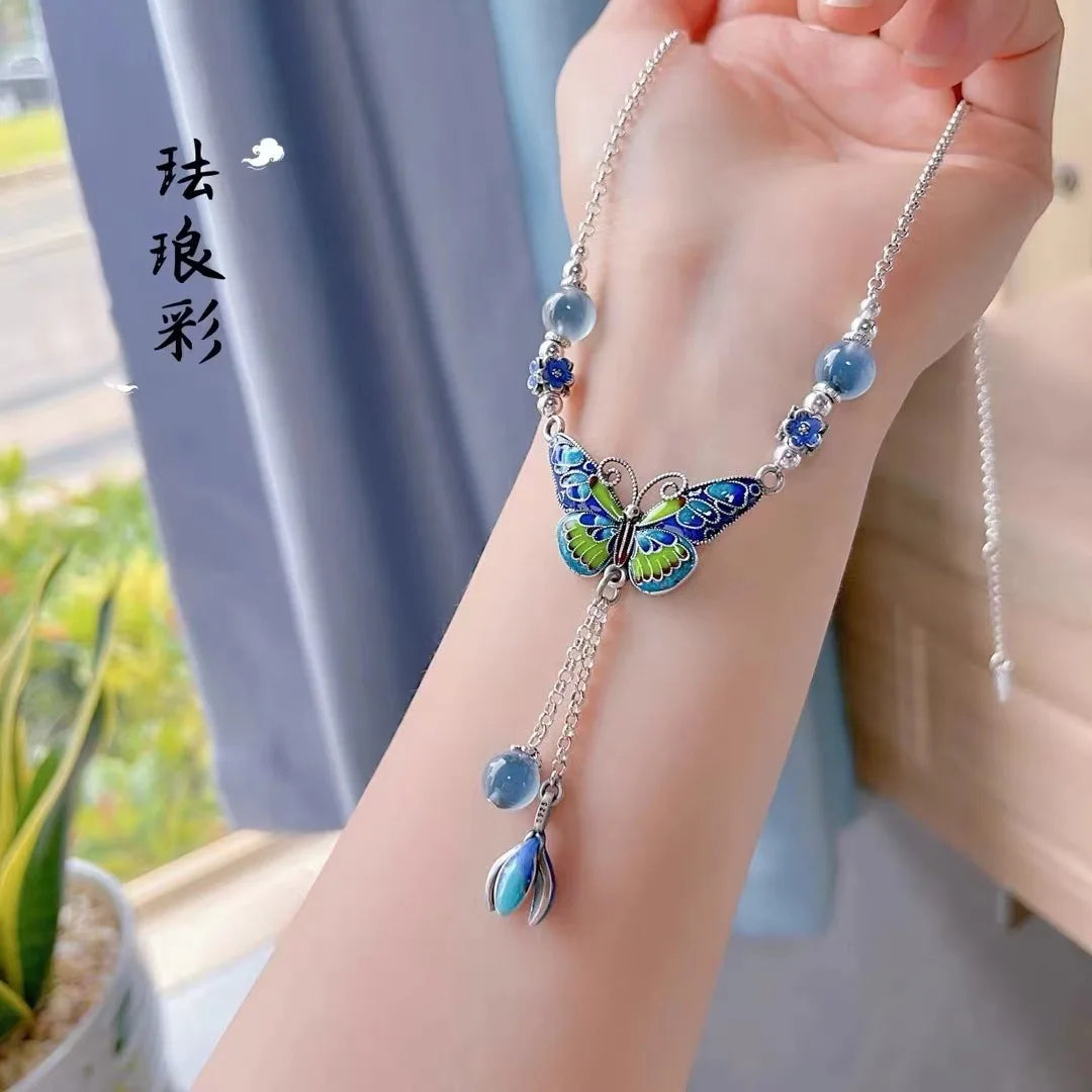 Fashion Jewelry Necklaces Elegant Ethnic Style Enamel Butterfly Choker Necklace for Women
