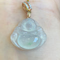 Natural Emerald Jade Buddha Statue Ice-Like Floating Flowers Buddha Pendant Big Belly Maitreya Jade Pendant Female
