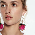 Charm ZA Meal Enameled Flower Dangle Earrings for Women Romantic Alloy Drip Oil Floral Hanging Earring Party Jewelry
