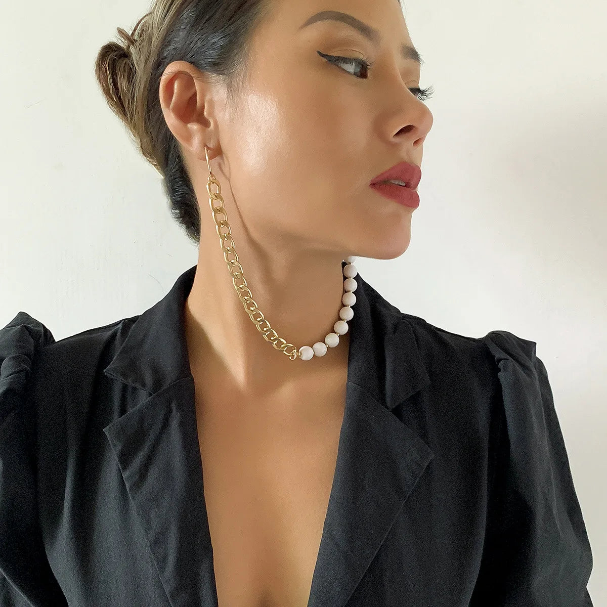 Wholesale Fashion Gold Chain Tassel Earring Designer Gold Plated Ear Cuff Dangle Beaded Punk Personality Drop Earrings