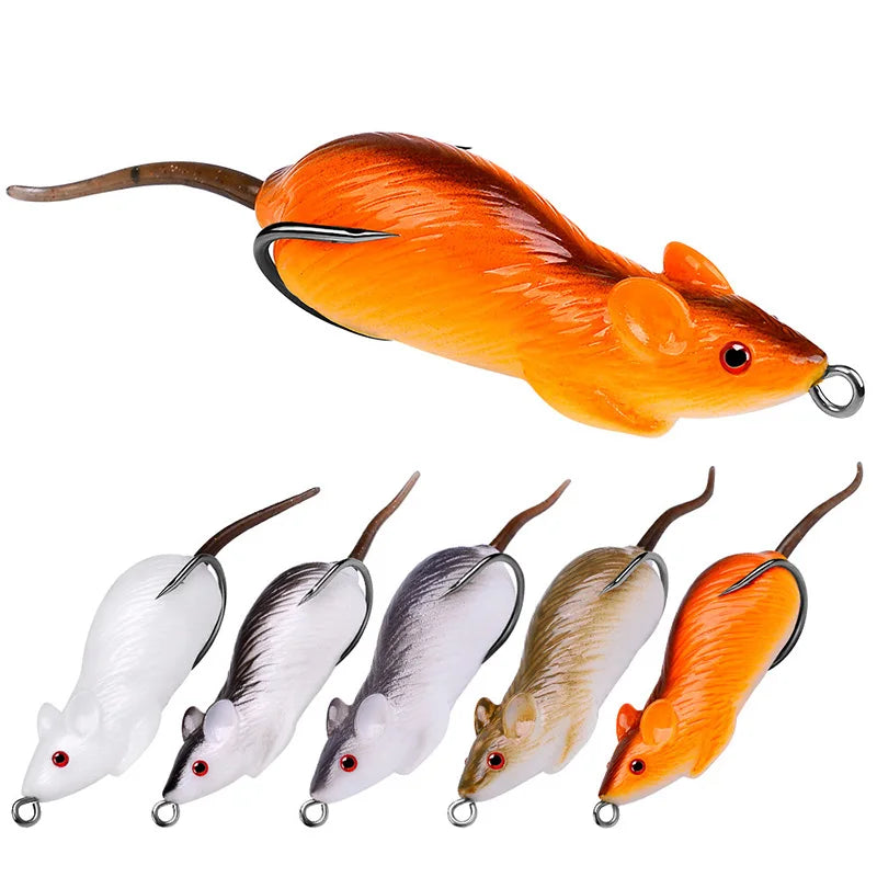 WEIHE 6cm 11.5g Artificial Mouse Lure Soft Floating Fishing Bait With 3D Eyes Double Hook