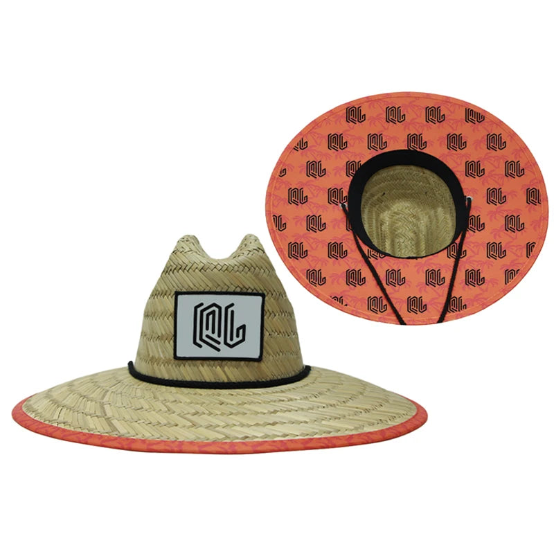 Wholesale Custom Digital Printing Beach Hat Uv Sun Fishing Panama Natural Straw Hat Summer Women Men Lifeguard Straw Hat
