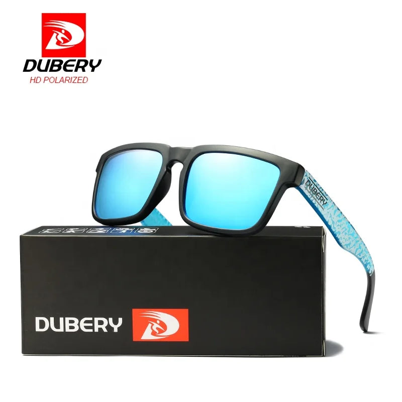 DUBERY TAC Polarized Lenses Retro Square Vintage Unisex Sunglasses PC Frame Red Blue Transparent UV Protection