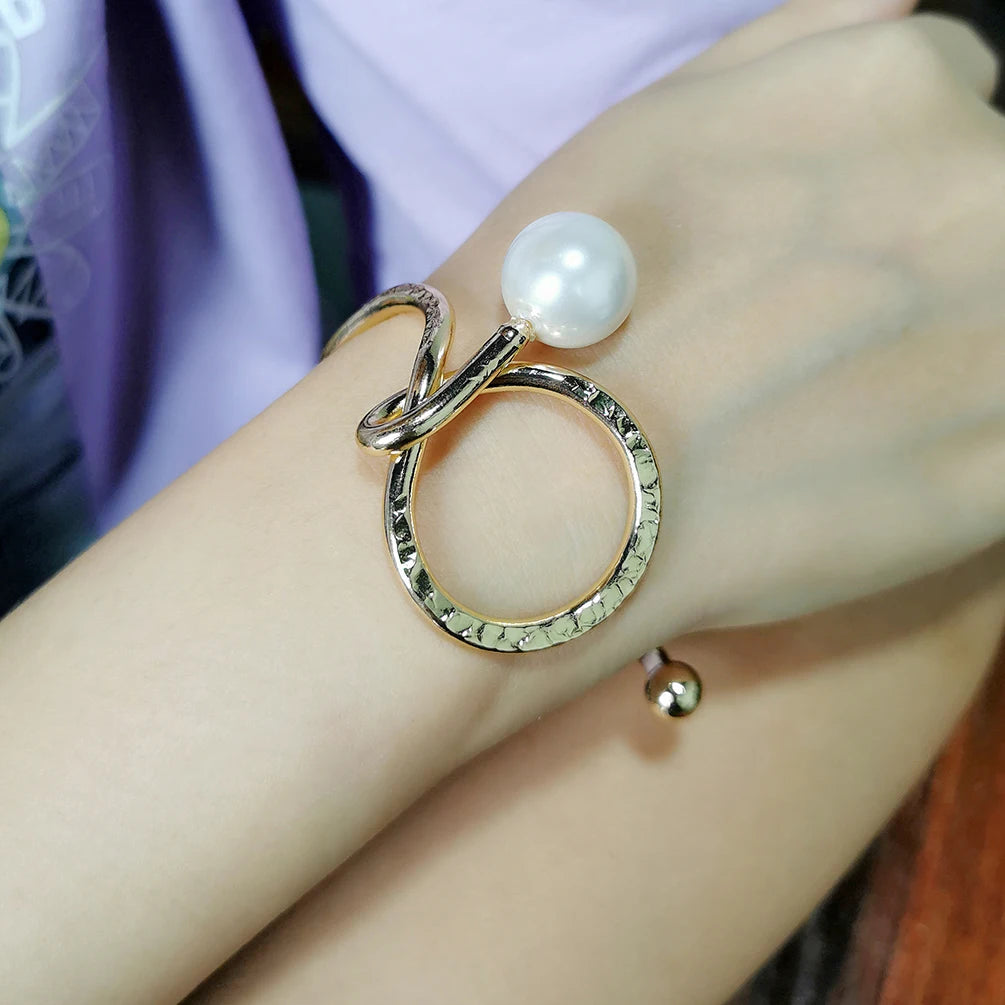 Newest Popular Fashion Geometric Pearl Bracelet Irregular Cuff Metal Hoops Bangle Bracelets Indian Jewelry Gold Plated MegaBDM