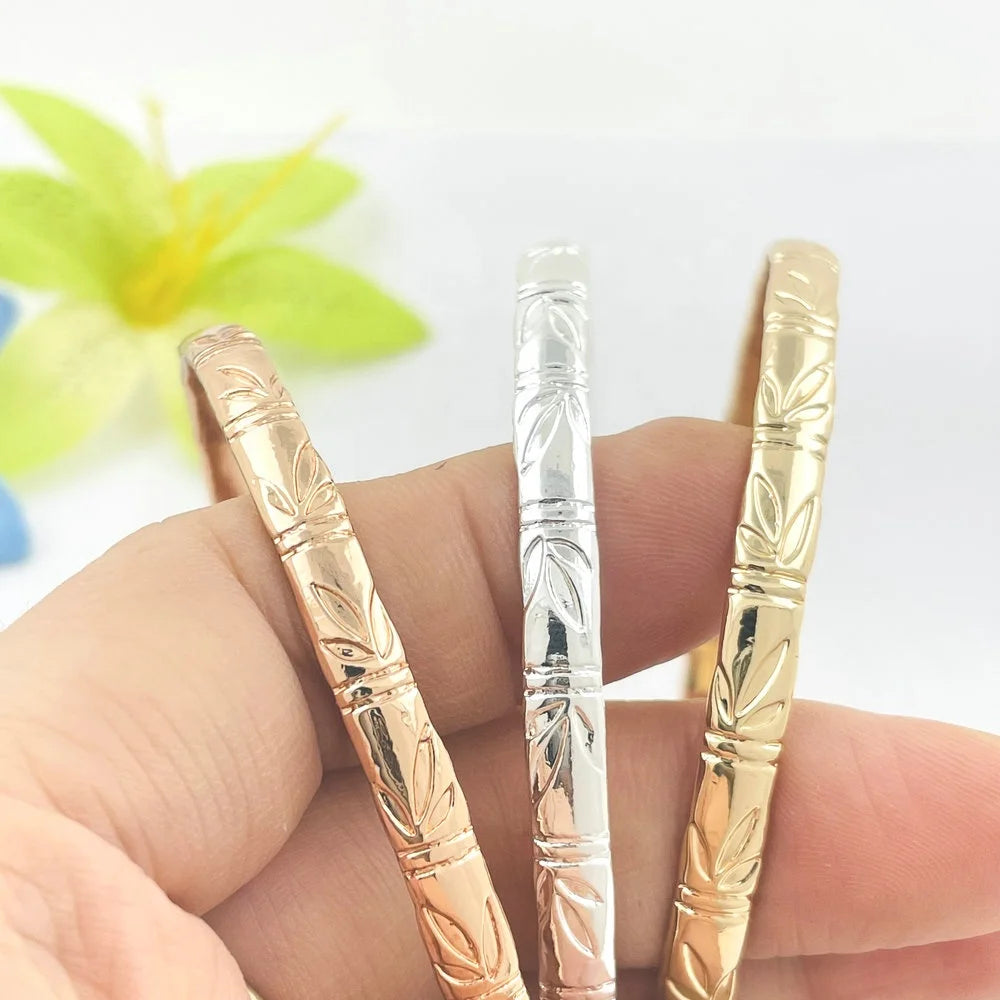 JX289 5mm Bamboo Bracelet Kids Adult Sizes Brass Bangle Gold Silver Rose Gold Color Guam 7 Day Hawaiian Samoan Jewelry Wholesale
