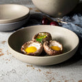 Ceramic Round Deep Dish with Black Speckles - Khaki & Grey Stoneware Bakeware