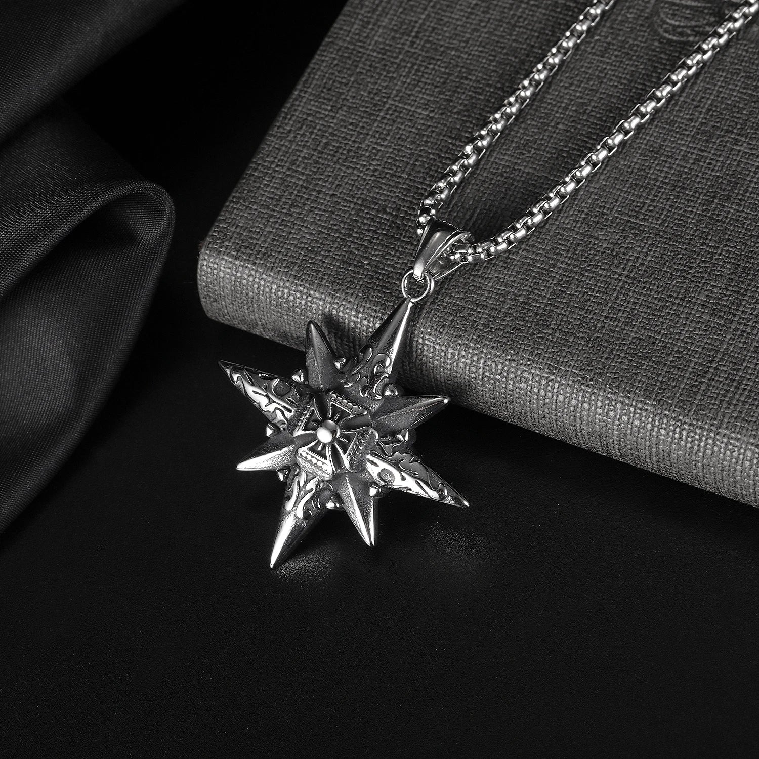 Not Fade Octagon Compass Pendant Necklace Religious Jesus Cross Viking Fashion Jewelry Wholesale Stainless Steel Men Necklace