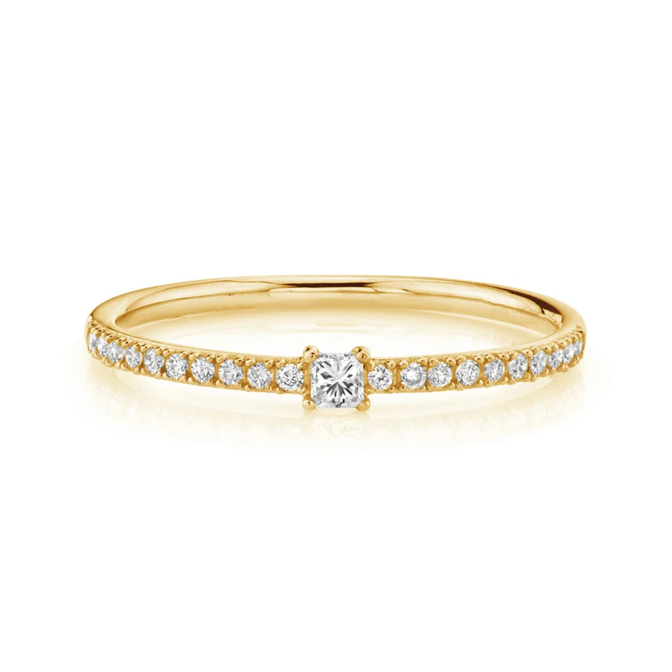 Wholesale Gold Jewelry Online 925 Sterling Silver Finger Rings for Women 18k Gold Plated Petite Zircon Solitaire Pave Band Ring