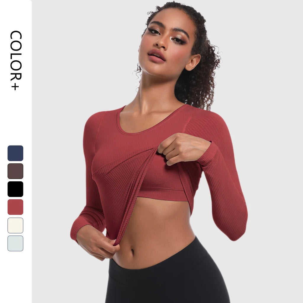 New Arrival Custom Logo Athletic Long Sleeve Crop Top Fitness Sportswear Yoga Active Top for Women