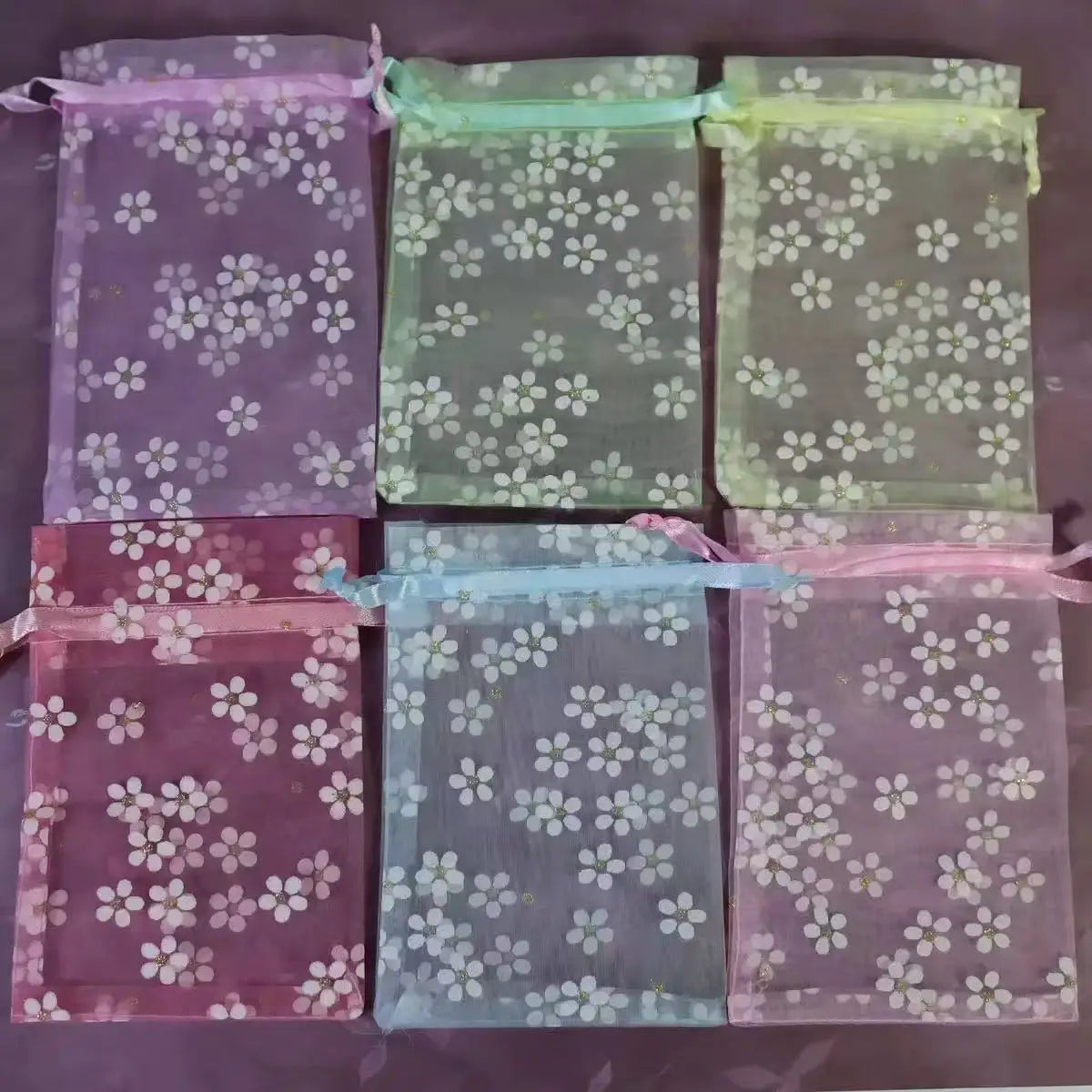 MU Snowflake White Mesh Organza Bag Christmas Jewelry Bag Pouch Drawstring Gift Bags Pouch Gift Wedding Party