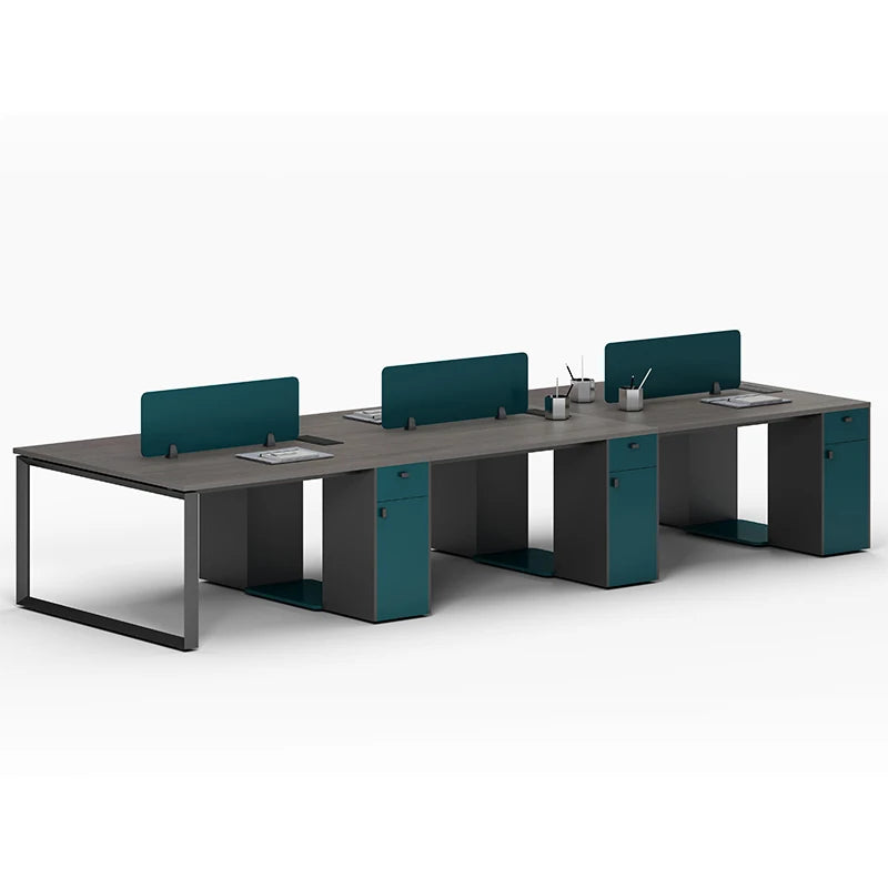 Modern Contemporary Extendable Stainless Steel Executive Desk Workstation for 6-Person Office Team