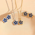 High Quality Competitive Price Blue Zircon Crystal Flower Necklace Earring Women 14K Gold Plated Jewelry Set