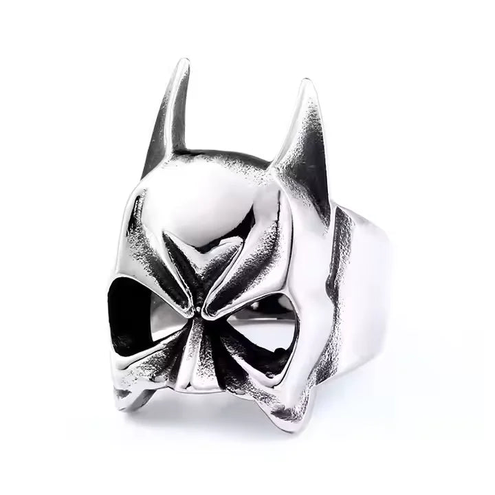 New Punk Stainless Steel Bat Hero Face Ring Personalized Hip Hop Men's Wedding Party Gift Fashion Jewelry Wholesale Skull Design
