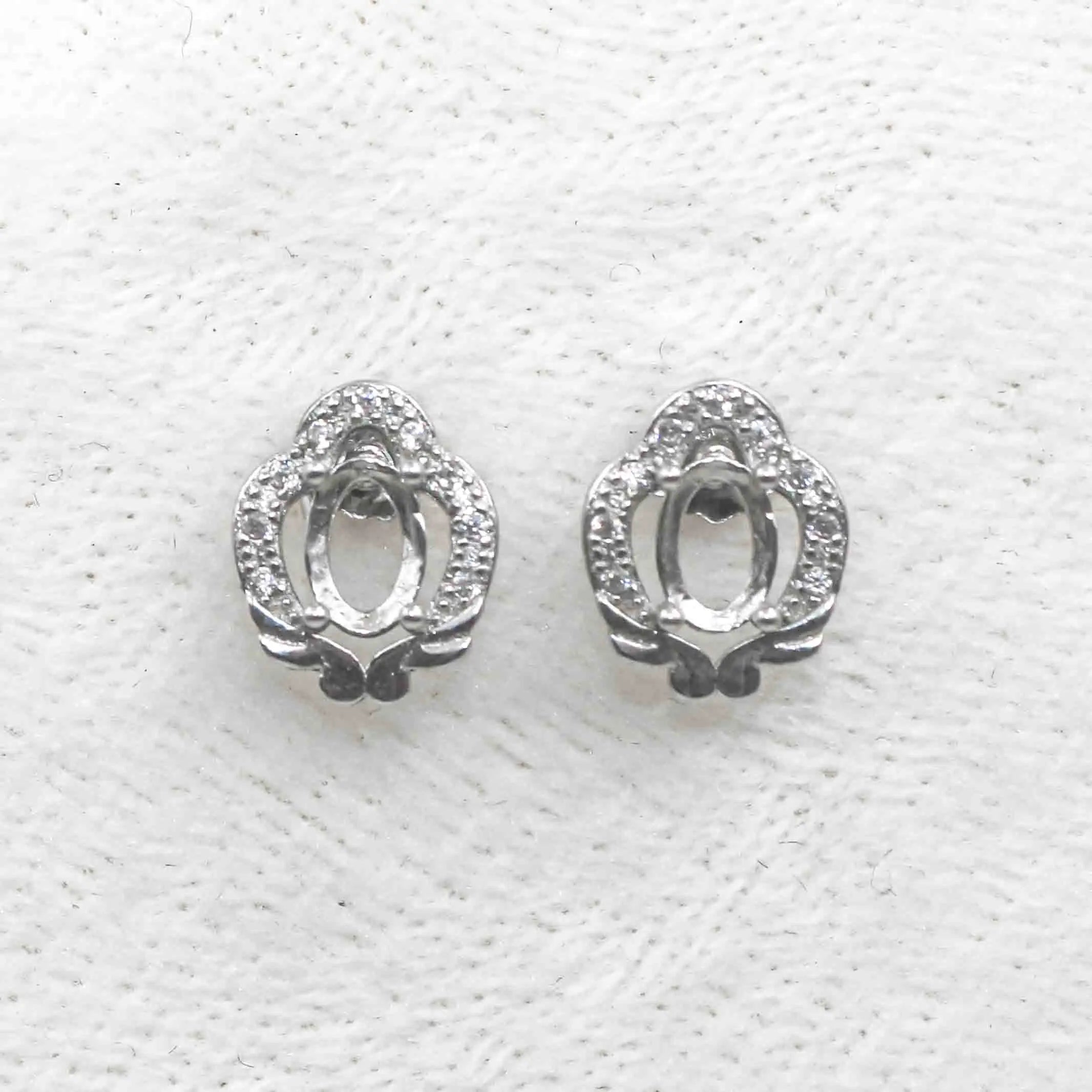 Sterling Silver 4*6mm Semi Mount Stud Earrings Empty Support Blank Claws Setting S925 Base Without Center Stone for DIY Inlay
