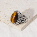 Vintage Gemstone Jewelry Handmade Oval Shape Natural Stone Howlite Obsidian Tiger Eye Stone Adjustable Rings Unisex