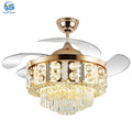 744C Luxury Crystal Fan Light Hidden Blades 42 Inch 110V 220V Remote Control for Bedroom Living Room Fan with Light