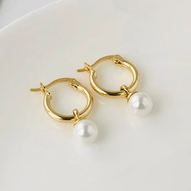 Vintage Elegant 925 Sterling Silver Fashion Drop Pearl Earring Shell Pearl Earrings for Girl YF2577