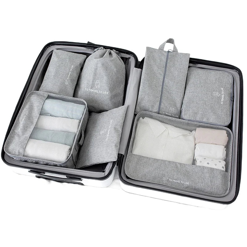 High Quality Modern Design Foldable Oxford Polyester Travel Bag 6 Sets Cloth Packing Cubes Flexible Compression Pouches