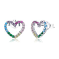 Pink Heart Stud Earrings for Women 925 Sterling Silver Rainbow Amour Ear Studs Jewelry Birthday Gifts SCE891