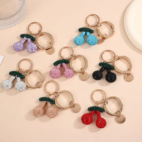 Fashion Cherry Bag Charm Rhinestone Crystal Keychain for Handbags
