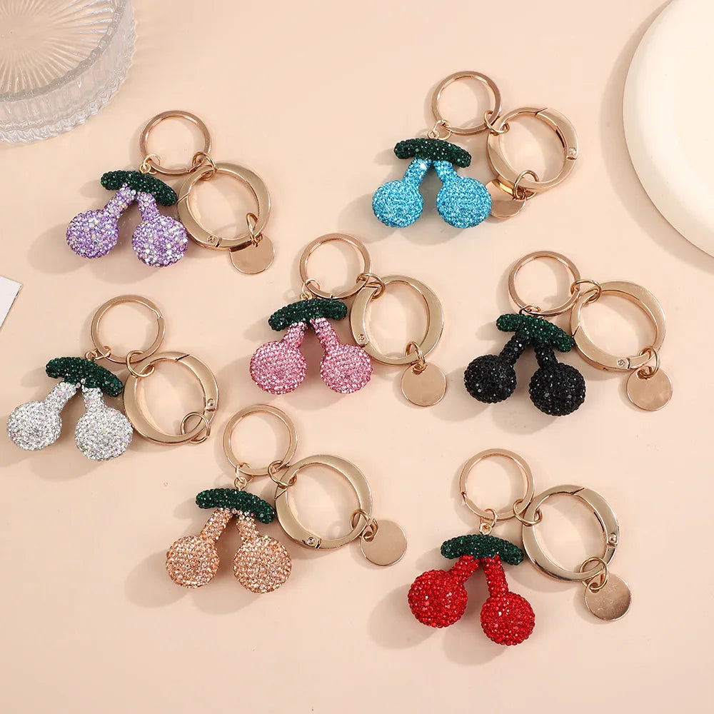 Fashion Cherry Bag Charm Rhinestone Crystal Keychain for Handbags