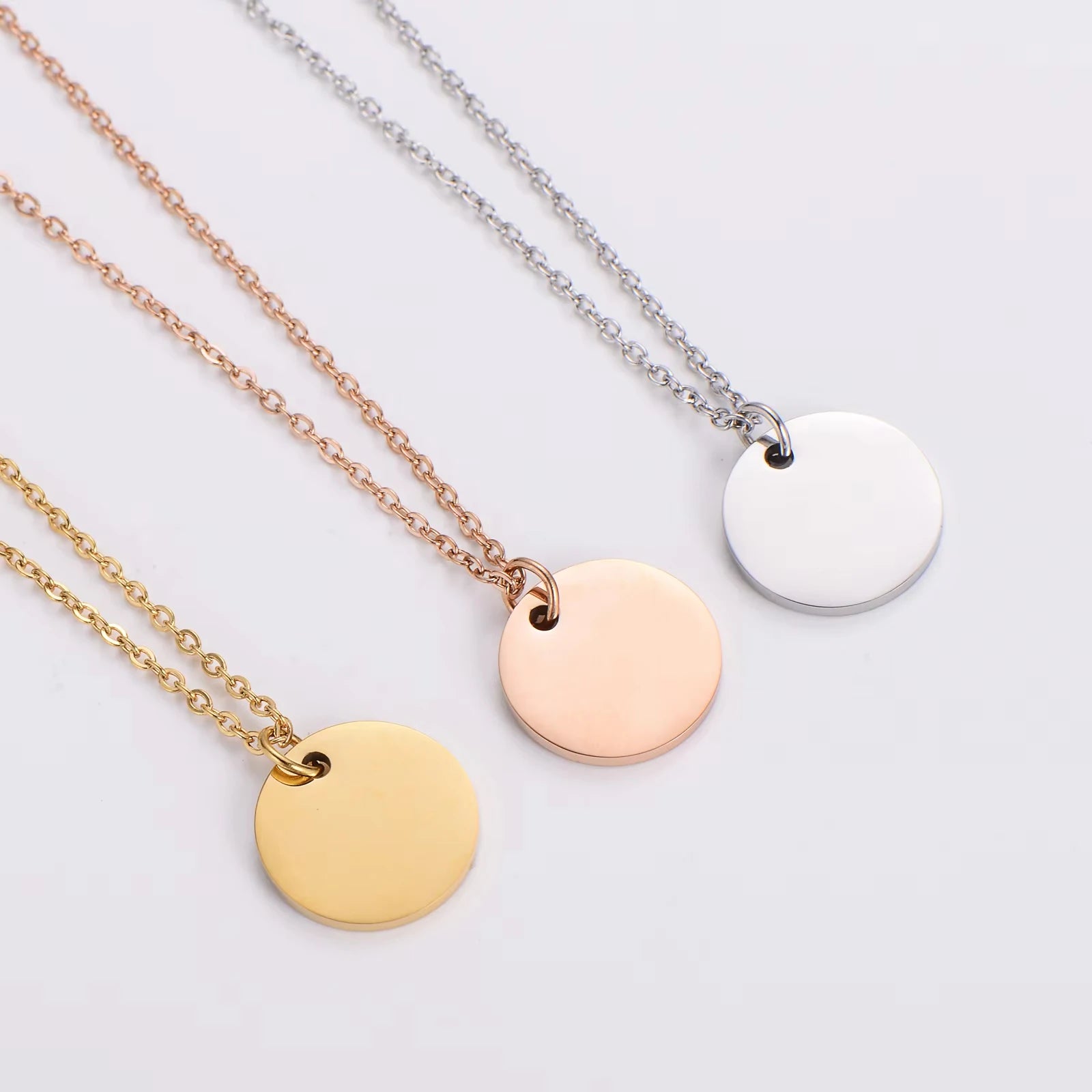 Custom Engrave Stainless Steel Blank Jewelry Gold Round Circle Pendant Necklace