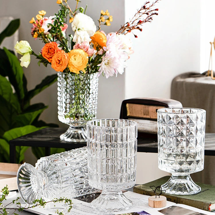 Hot Selling Cheap Wedding Home Decoration Glass Crystal Vases Relief Customized Logo Modern Home Decor Clear Glass Flower Vase