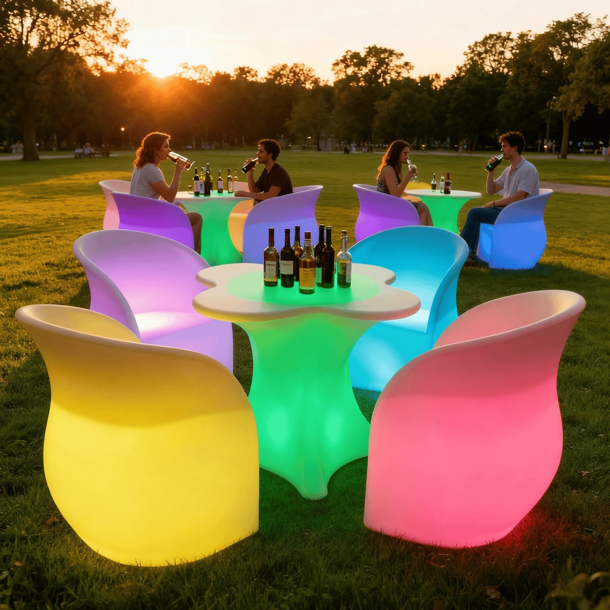 Modern LED bar Chair Furniture Set Plastic Sofas and Cabinets for Hotel Use