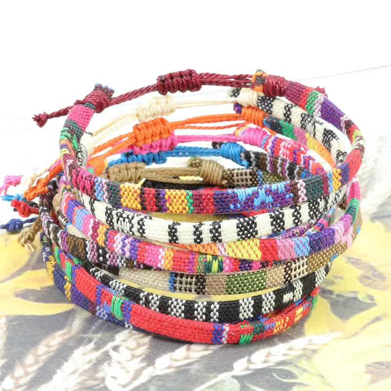 Bohemia Leather Hemp Cords Wrap Wristbands Ethnic Tribal Adjustable Braided Charm Friendship Rope Bracelet