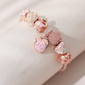 Fashion Stainless Steel Charm Bead Crystal Flower Heart Bracelets Bangles Punk Rose Gold Zirconia Bracelet for Women Jewelry