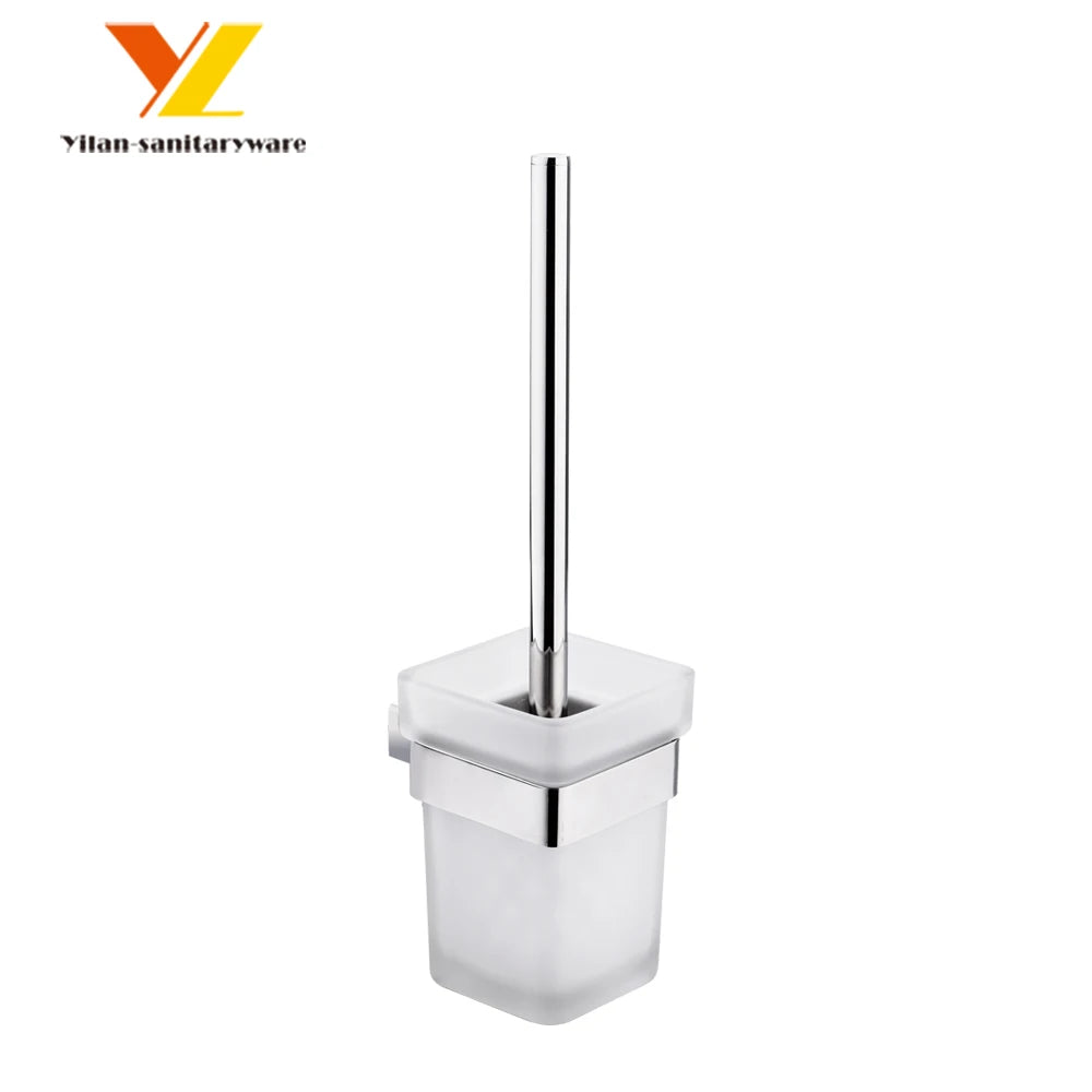 Modern Glass Chrome Finish Eco-Friendly Disposable Brush Type Wall-Mounted Toilet Cleaning Brush Holder for Hotel Bathroom Decor